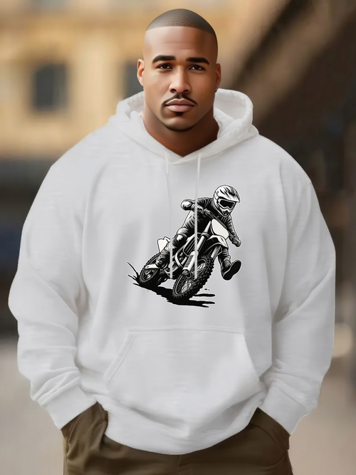 Men's Graphic Hoodie Dynamic Sport Racer On Dusty Track Featuring Fast Motorcycle