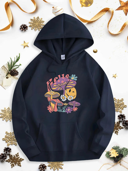 Men's Graphic Hoodie Hello Fall With Pumpkins Mushrooms Leaves And Colorful Flowers