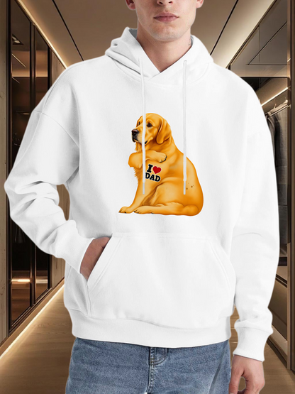 Men's Graphic Hoodie I Love Sad Golden Retriever Sitting On White Hoodie