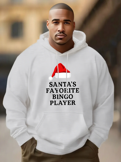 Men's Graphic Hoodie Santas Favorite Bingo Player Red Santa Hat