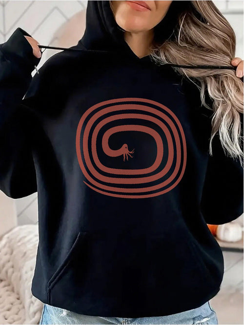 Women's Graphic Hoodie Abstract Red Spiral With Crawling Shape In Center Hoodie