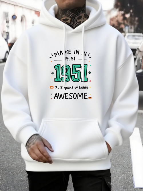 Men's Graphic Hoodie Made In 1951 Years Of Being Awesome Vibrant Numbers With Festive Accents Hoodie