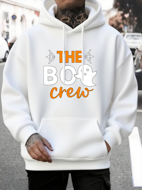 Men's Graphic Hoodie The Boo Crew With Playful White Ghost Surrounded By Halloween Decorative Elements Hoodie