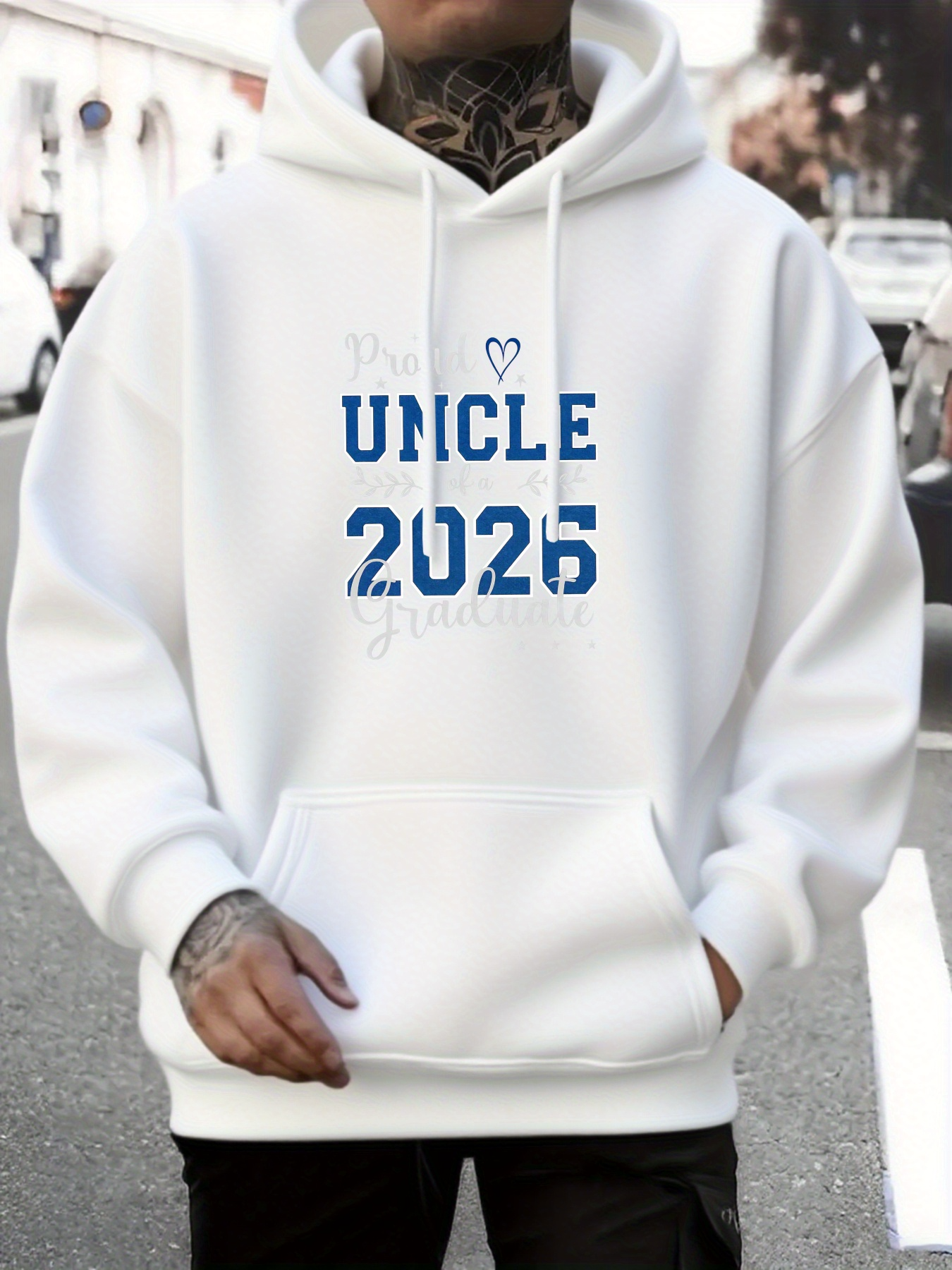 Men's Graphic Hoodie Blue Stencil Numbers With Playful Text And Cute Heart Design Hoodie