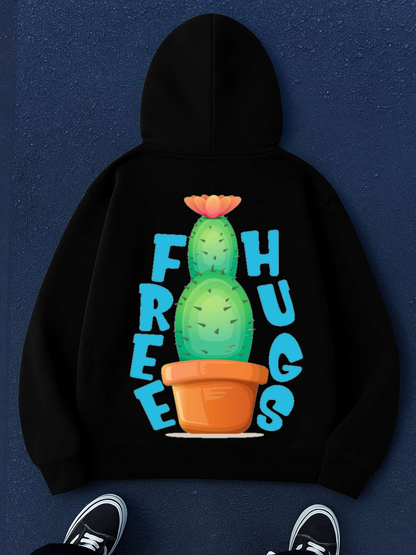 Men's Graphic Hoodie Free Hugs Cartoon Cactus In A Vibrant Flower Pot Hoodie