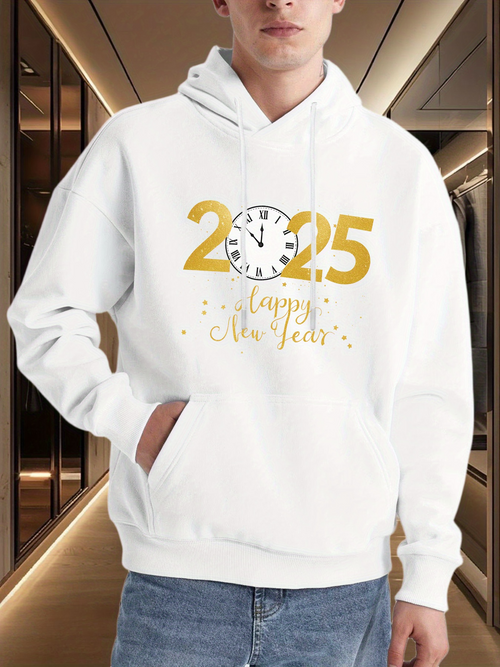 Men's Graphic Hoodie Happy New Years With Gold Numbers And Clock Celebration Hoodie
