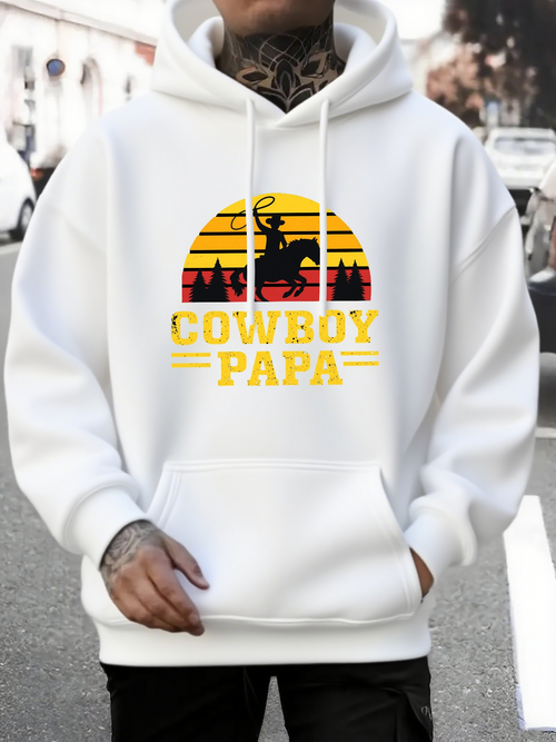 Men's Graphic Hoodie Cowboy Papa Vintage Western Sunset With Horse Riding Man Among Desert Landscape Hoodie