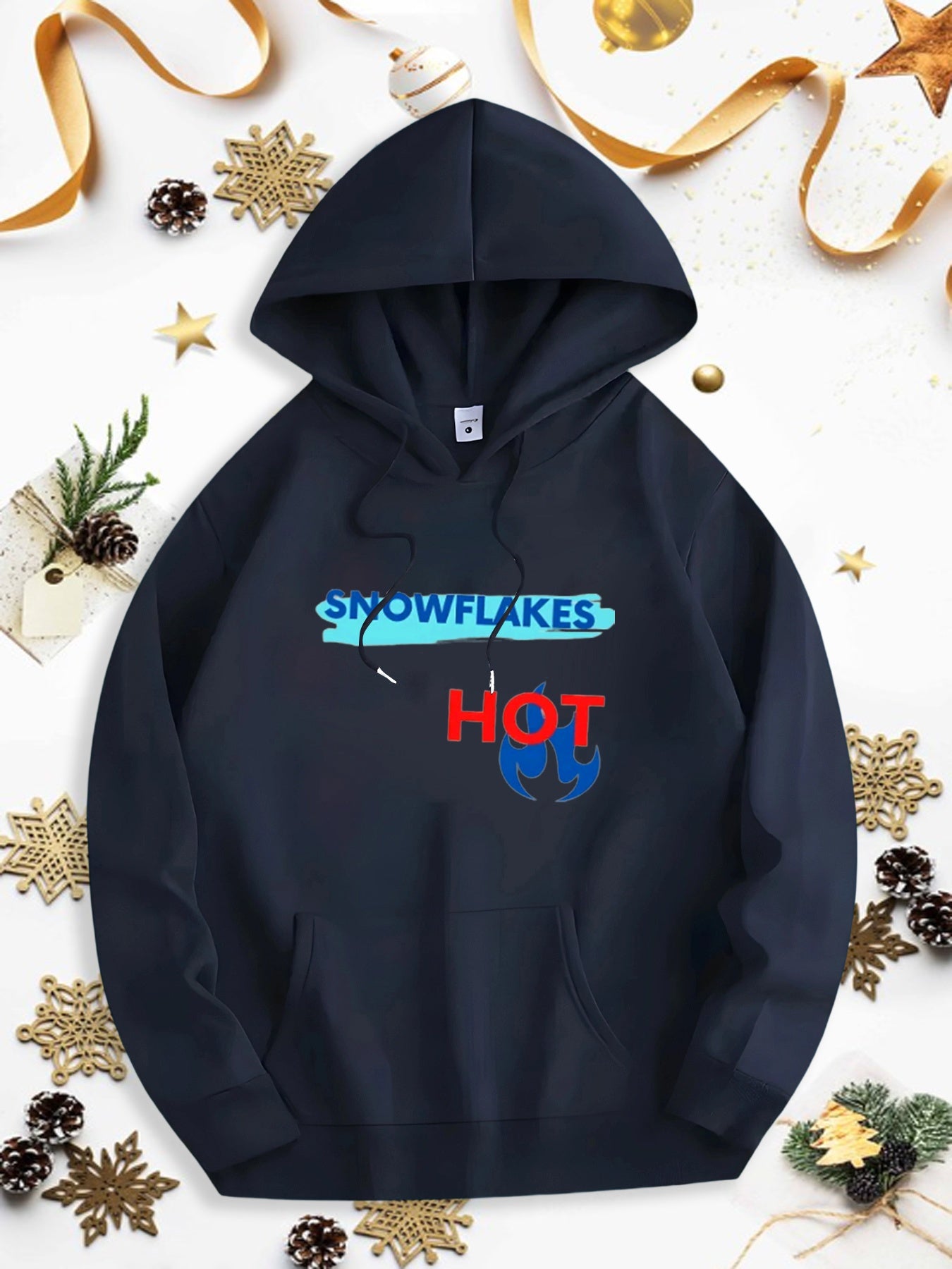 Men's Graphic Hoodie Snowflakes Graphic With Red Hot Lettering Surrounded By Festive Holiday Accents Hoodie