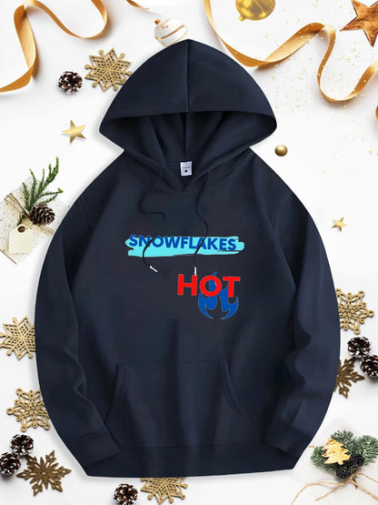 Men's Graphic Hoodie Snowflakes Graphic With Red Hot Lettering Surrounded By Festive Holiday Accents Hoodie