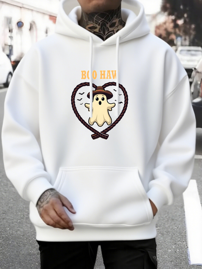 Men's Graphic Hoodie Big Hay Cartoon Ghost With Rope Heart Shape And Playful Expression