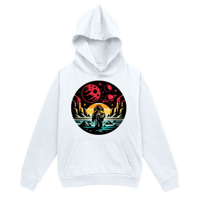 Men's Graphic Hoodie Space Mountains Under Red Planets With Astronaut Walking Landscape