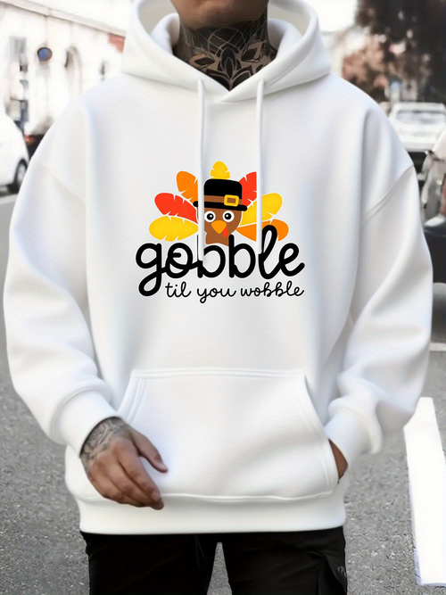 Men's Graphic Hoodie Gobble Til You Wobble With Pilgrim Hat Turkey Graphic