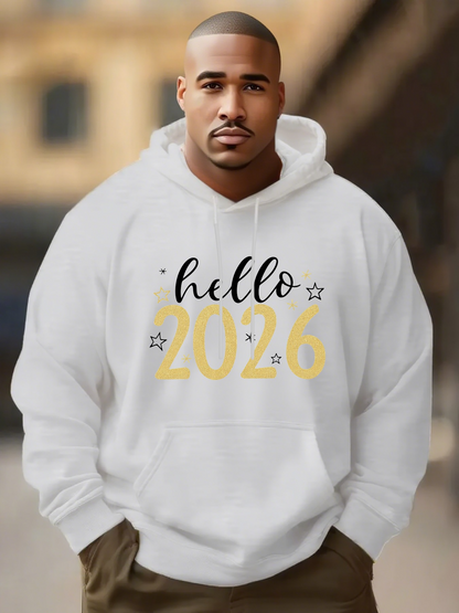 Men's Graphic Hoodie Hello 2026 Surrounded By Small Playful Star Accents Hoodie