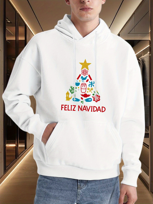 Men's Graphic Hoodie Celebration Elements With Festive Symbols Forming A Unique Christmas Tree