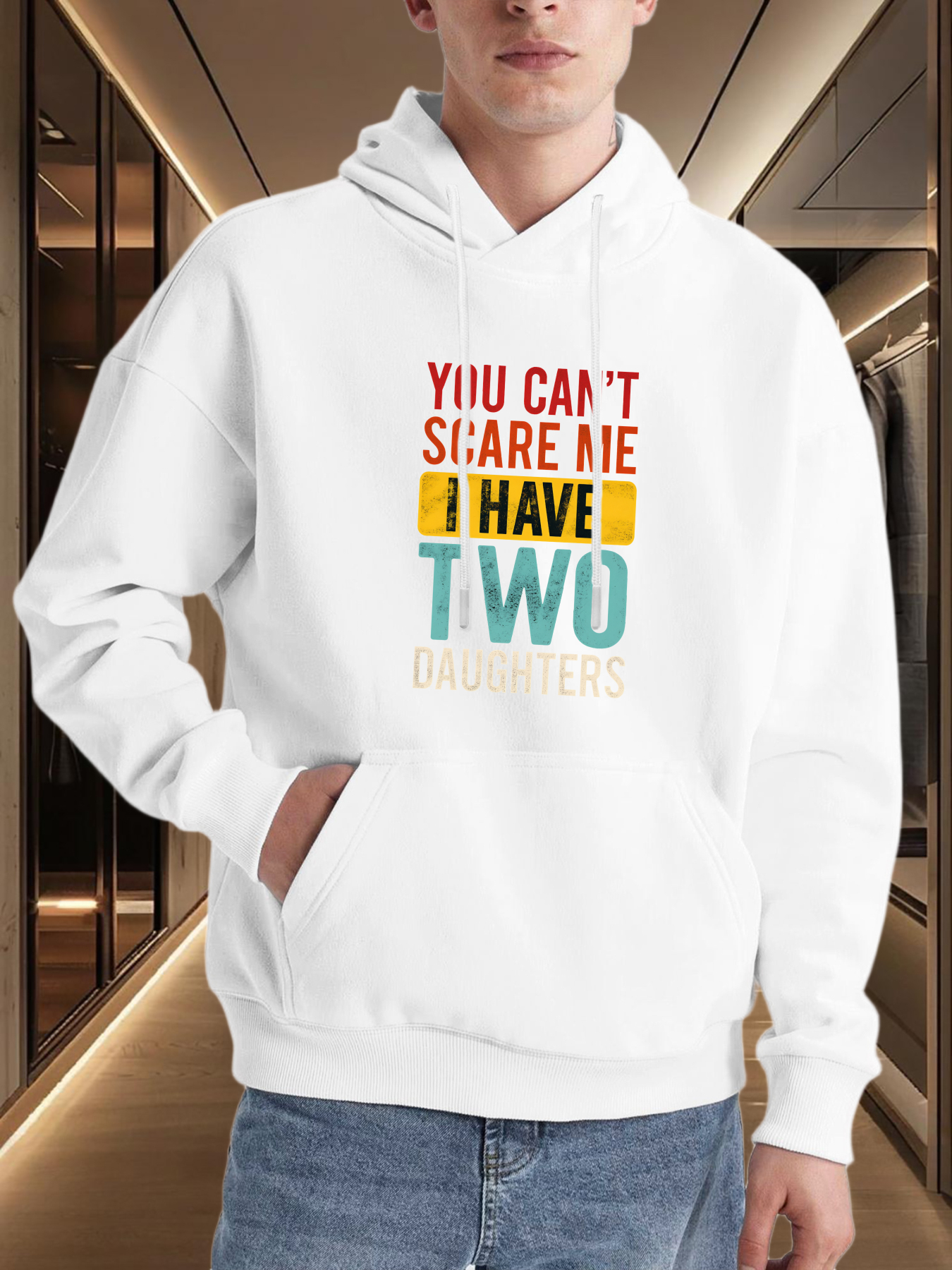 Men's Graphic Hoodie You Cant Scare Me I Have Two Daughters Color Block Text Hoodie