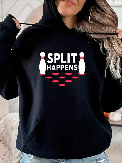 Women's Graphic Hoodie Split Happens With Red Bowling Pins Standing In Alley