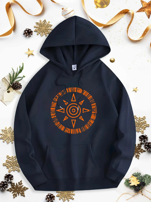 Men's Graphic Hoodie Radiant Compass Rose Surrounded By Mystic Circular Tribal Sun Symbol