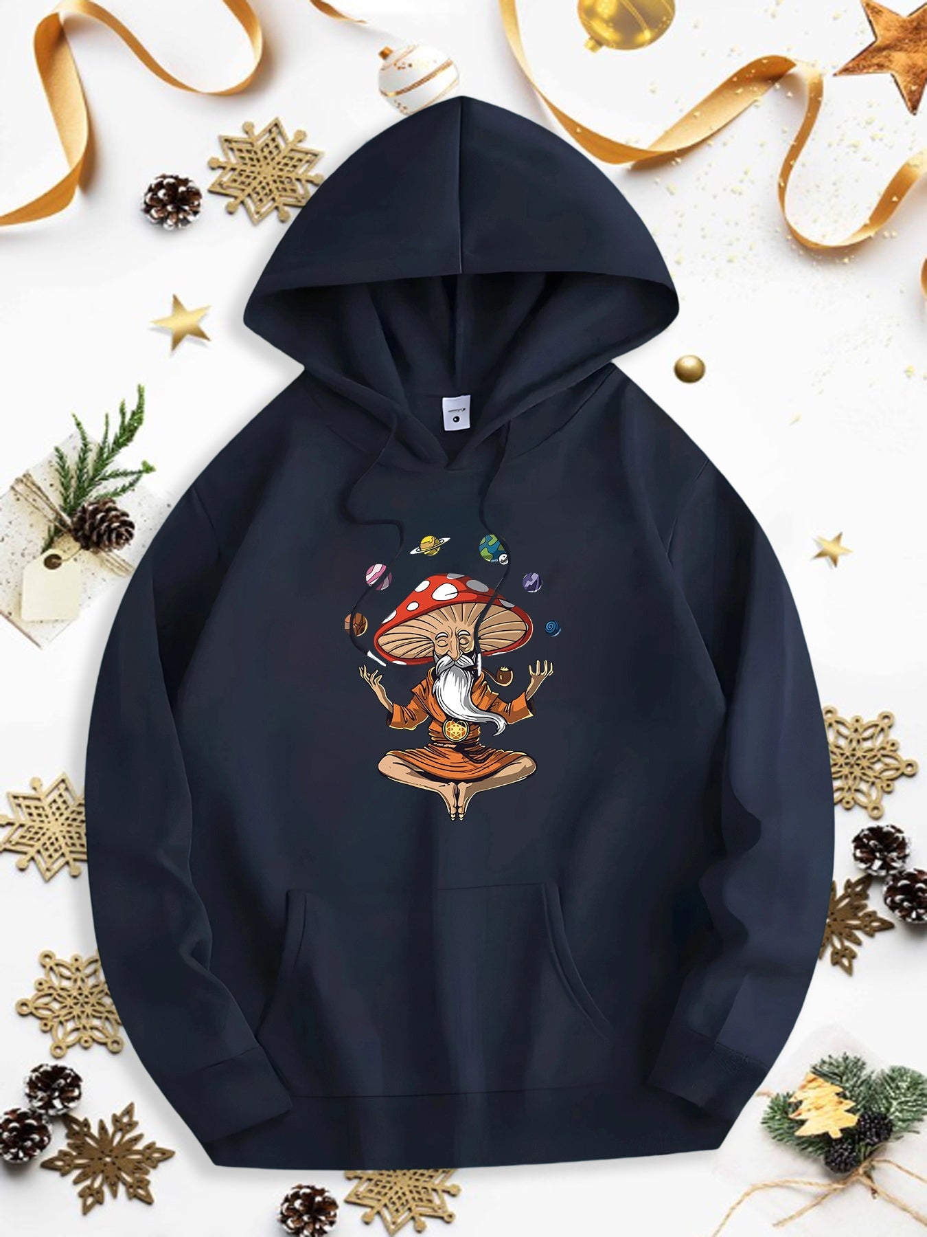 Men's Graphic Hoodie Magical Meditation Under Floating Colorful Mushrooms Featuring Calm Yoga Figure