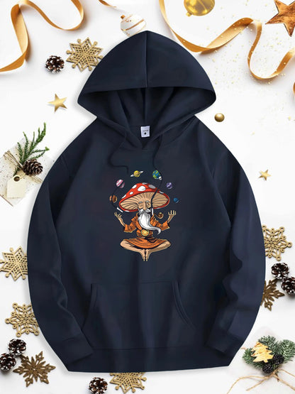 Men's Graphic Hoodie Magical Meditation Under Floating Colorful Mushrooms Featuring Calm Yoga Figure