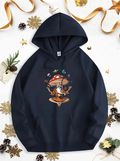 Men's Graphic Hoodie Magical Meditation Under Floating Colorful Mushrooms Featuring Calm Yoga Figure