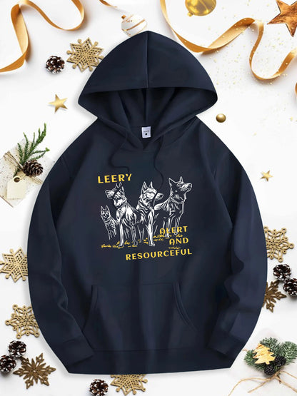 Men's Graphic Hoodie Leery Dogs Standing Together Among Festive Holiday Garland Resourceful Wolf