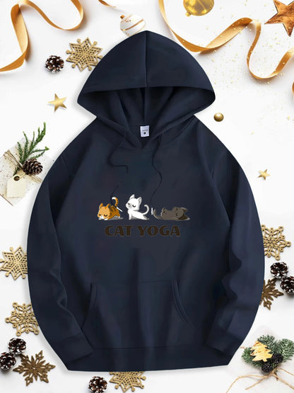 Men's Graphic Hoodie Cat Yoga Three Playful Cartoon Cats Stretching On Hoodie