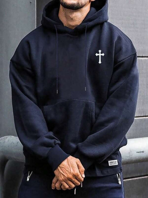 Men's Graphic Hoodie Simple Minimalist Cross Emblem On Chest Hoodie