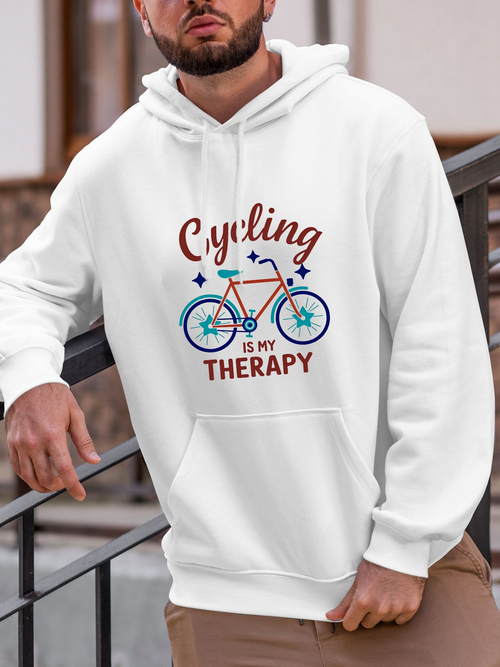 Men's Graphic Hoodie Cycling Is My Therapy Colorful Bicycle And Sparkling Motif Hoodie