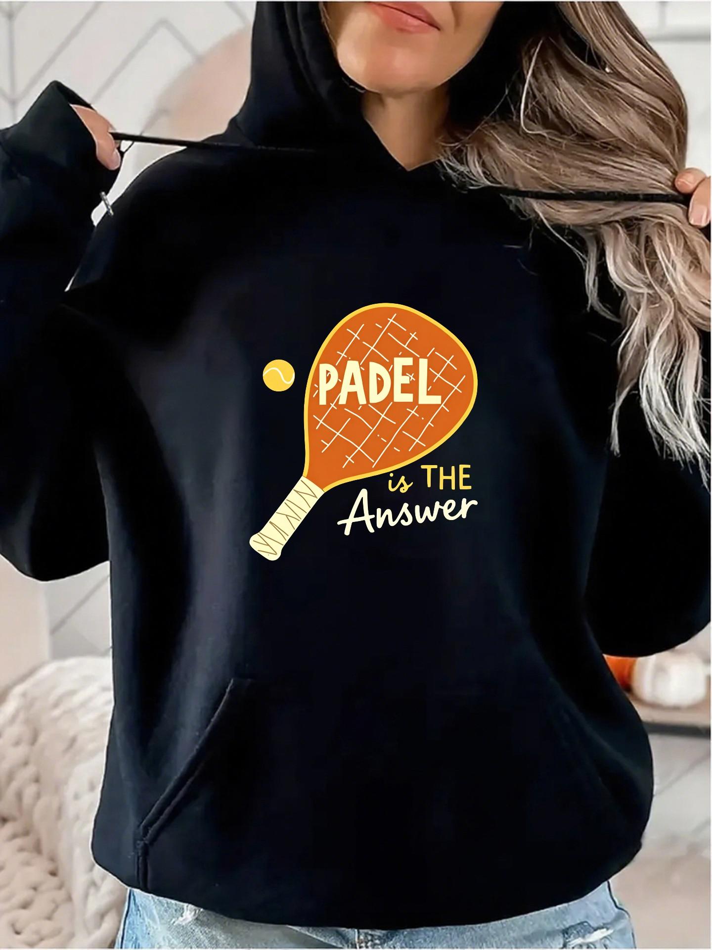 Women's Graphic Hoodie Padel Is The Answer With Yellow Ball Orange Racket Graphic Paddle