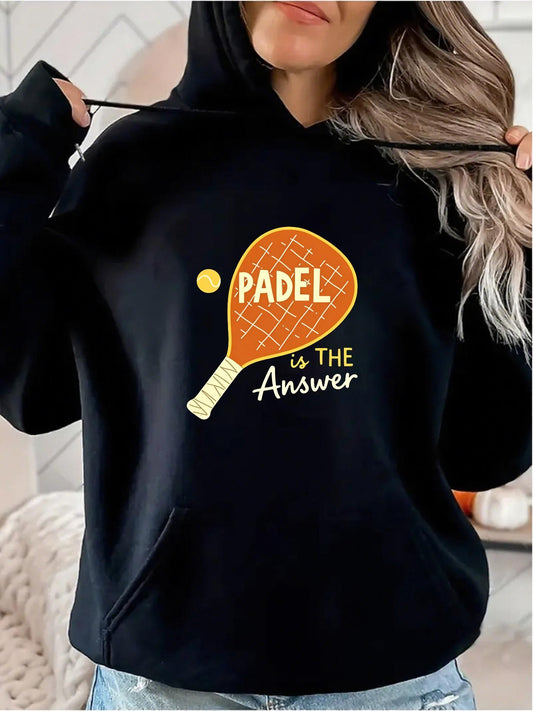 Women's Graphic Hoodie Padel Is The Answer With Yellow Ball Orange Racket Graphic Paddle