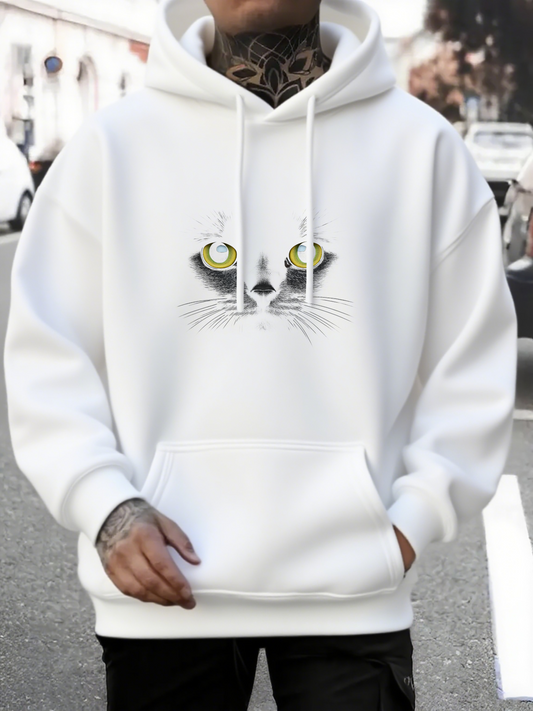 Men's Graphic Hoodie Neon Eyes Whiskers And Nose On Minimalist Cat Face