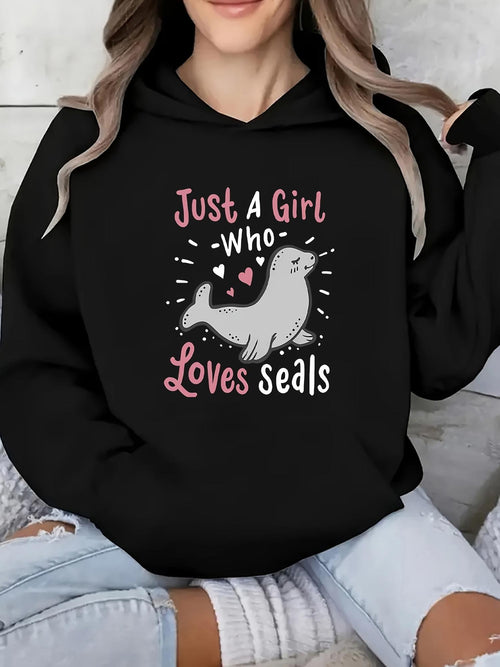Women's Graphic Hoodie Just A Girl Who Loves Seals Surrounded By Hearts And Playful Seal