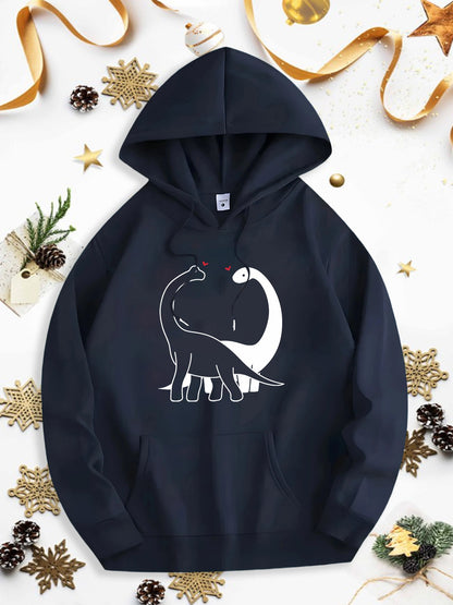 Men's Graphic Hoodie Playful Cartoon Dinosaurs Standing Together Under Festive Holiday Lights Dinosaur