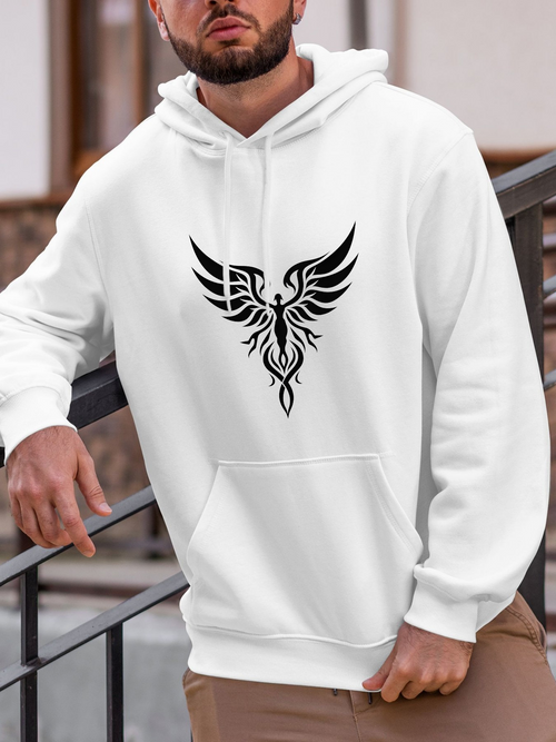 Men's Graphic Hoodie North Tribal Inspired Symmetrical Design With Flowing Abstract Wings Phoenix