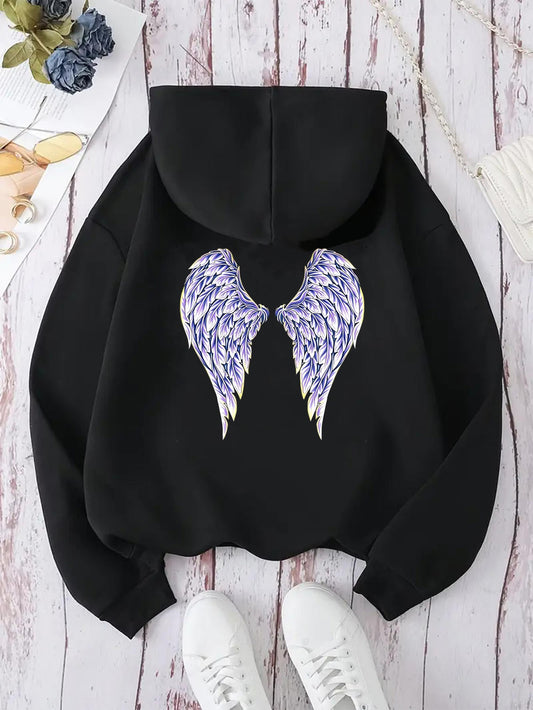 Women's Graphic Hoodie Purple Feathered Wings Spreading Gracefully On Soft Fabric Hoodie