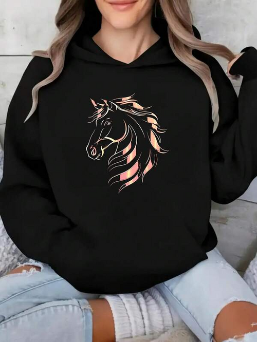 Women's Graphic Hoodie Soft Pastel Highlights Flowing Mane Horse