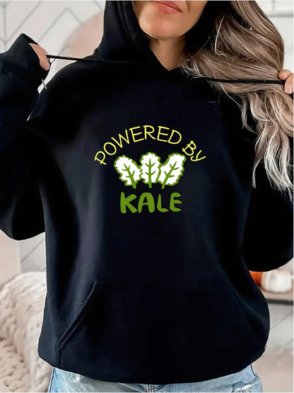 Women's Graphic Hoodie Powered By Kale Leafy Greens Under Playful Wording Kale