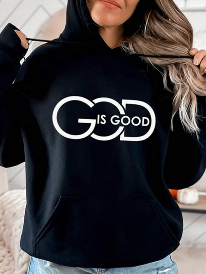Women's Graphic Hoodie God Is Good Bold White Text Design On Cozy Black Hoodie