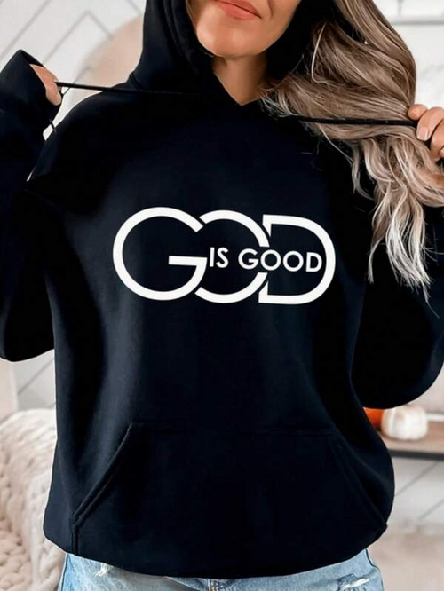 Women's Graphic Hoodie God Is Good Bold White Text Design On Cozy Black Hoodie