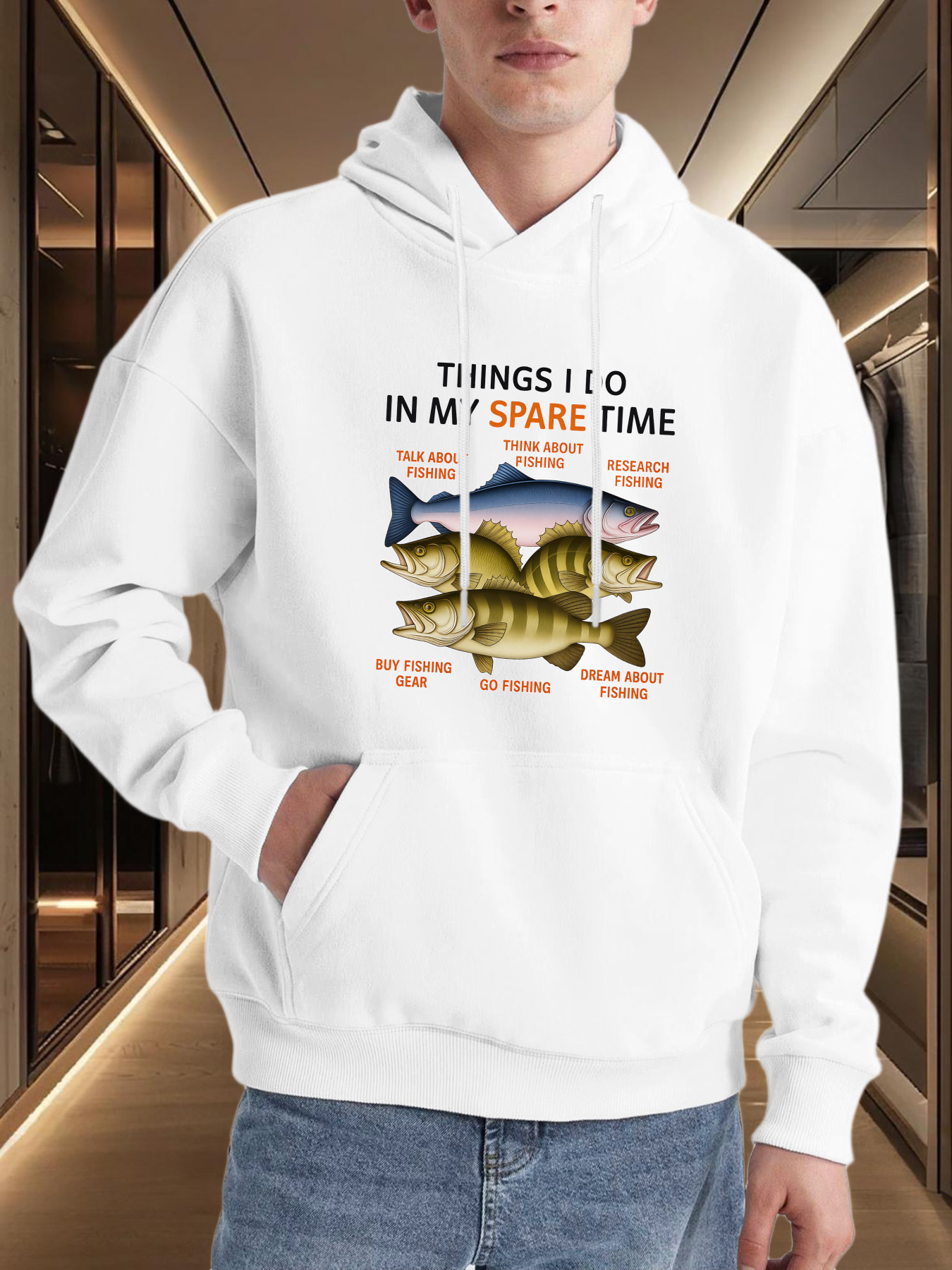 Men's Graphic Hoodie Things I Do In My Spare Time Colorful Lively Water Reflections With Swimming River Fish