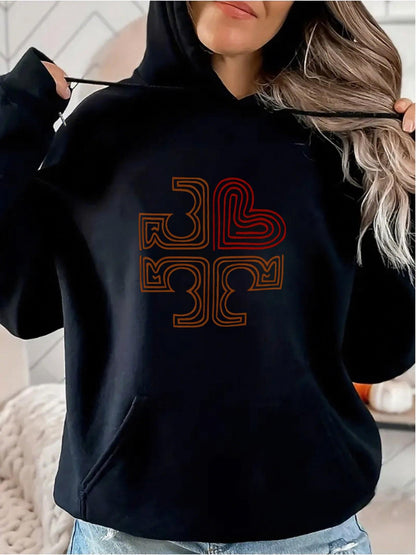 Women's Graphic Hoodie Abstract Retro Lines In Warm Gradient Forming Geometric Heart Shape