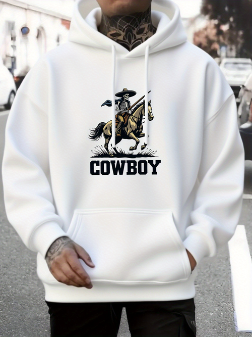 Men's Graphic Hoodie Cowboy Riding Horse On Open Western Plains Cowboy