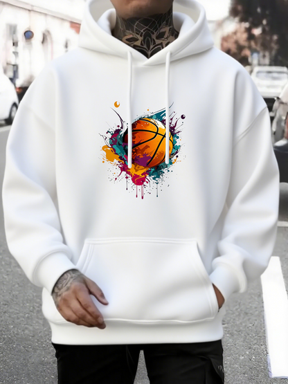 Men's Graphic Hoodie Colorful Paint Splash With Vibrant Street Style Energy Basketball