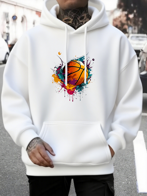 Men's Graphic Hoodie Colorful Paint Splash With Vibrant Street Style Energy Basketball