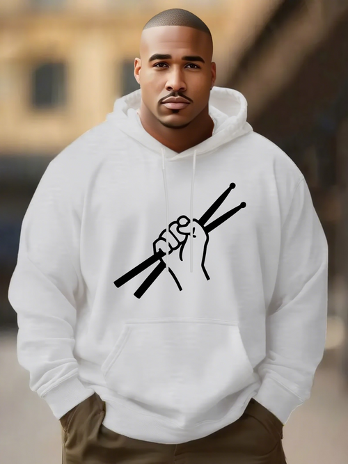Men's Graphic Hoodie Minimalist Bold Design With Outlined Hand Holding Chopsticks Mockup Hoodie