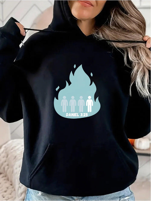 Women's Graphic Hoodie Daily Life Figures Standing In Blue Flame Silhouette