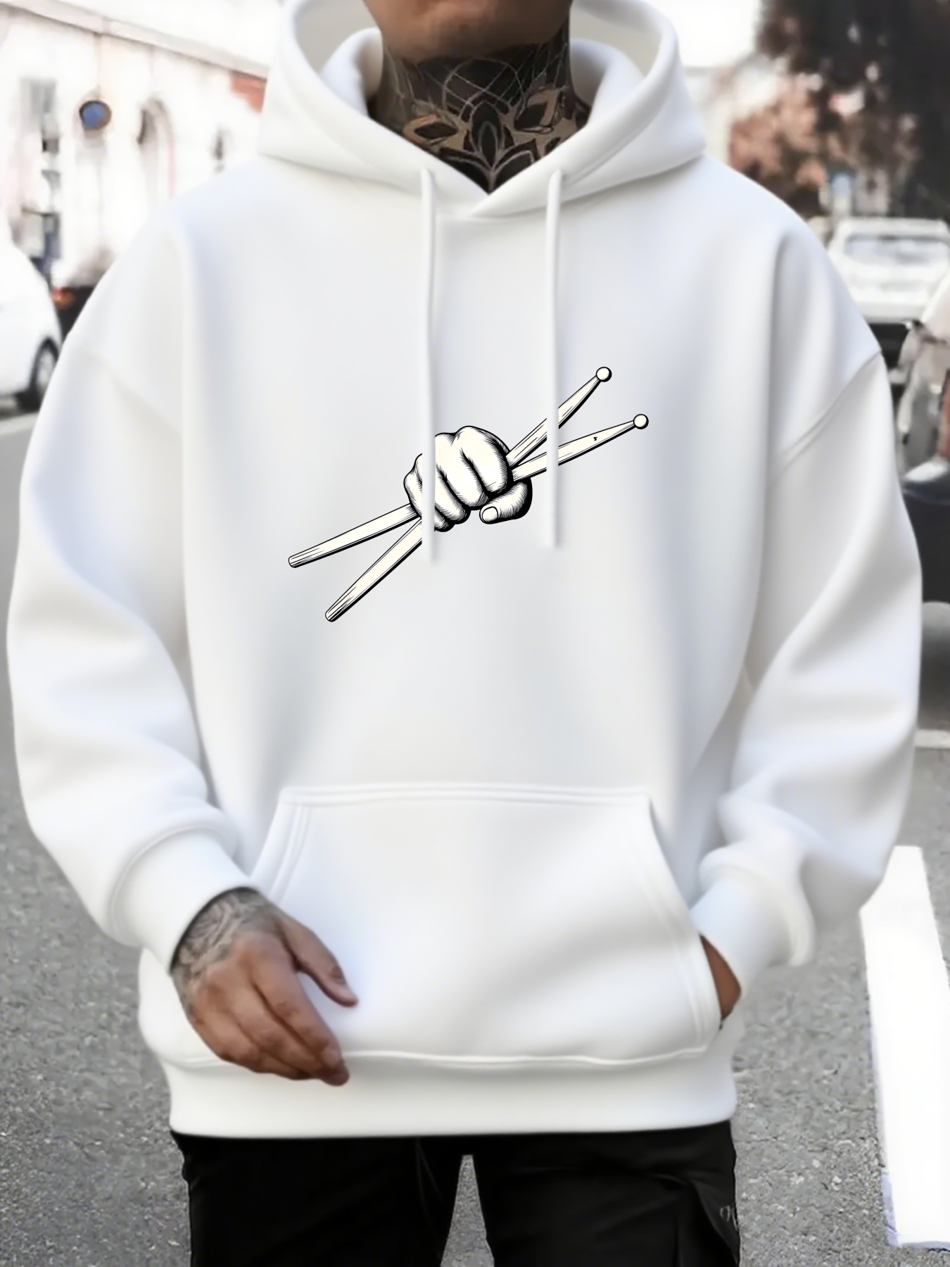 Men's Graphic Hoodie Simple Sketch Style Raised Fist Holding Knitting Needles Hoodie