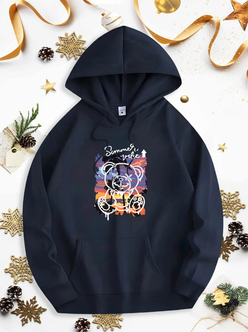 Men's Graphic Hoodie Summer Night Inspired Sunset With Abstract Circles Overlapping Skyline Hoodie