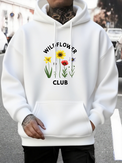 Men's Graphic Hoodie Wildflower Club With Vibrant Colorful Blossoms Surrounding Delicate Garden Flowers