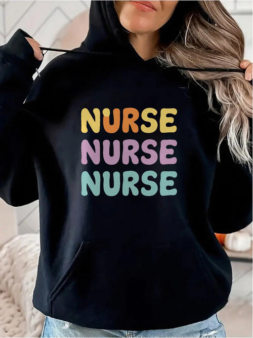 Women's Graphic Hoodie Colorful Text Lettering With Pastel Tones For Nurse